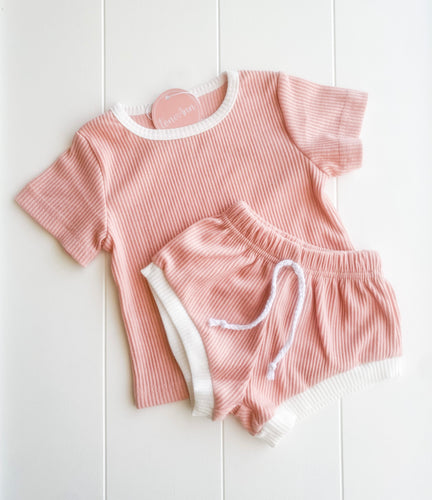 Ribbed Tee & Short Set - Dusty Pinm