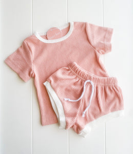 Ribbed Tee & Short Set - Dusty Pinm