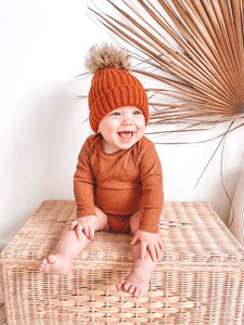 Long Sleeved Romper- Toffee